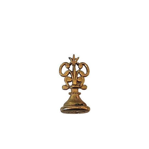 Vintage Fleur-De-Lis Gold Tone Brass Metal Wax Seal Stamp‎ - Picture 3 of 3